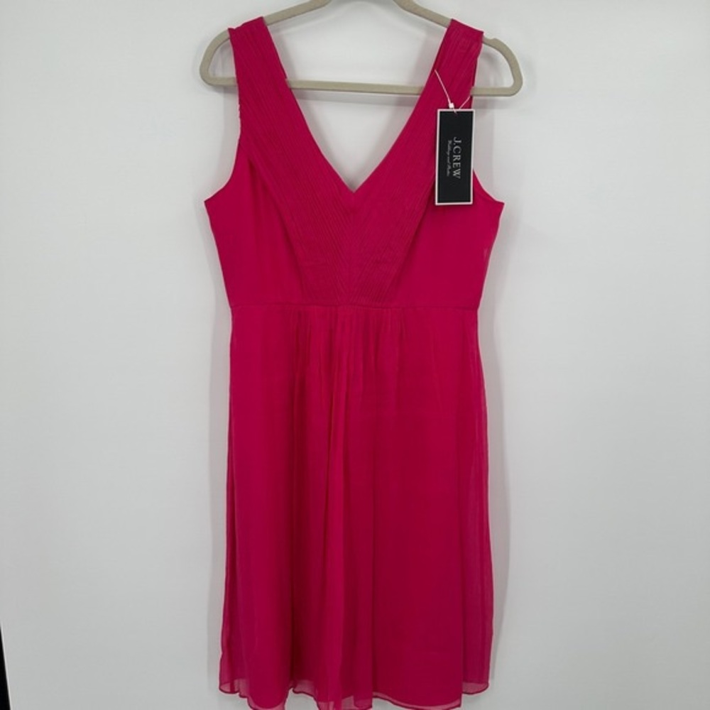 J. Crew V-Neck Sleeveless Chiffon Dress in Fuchsia